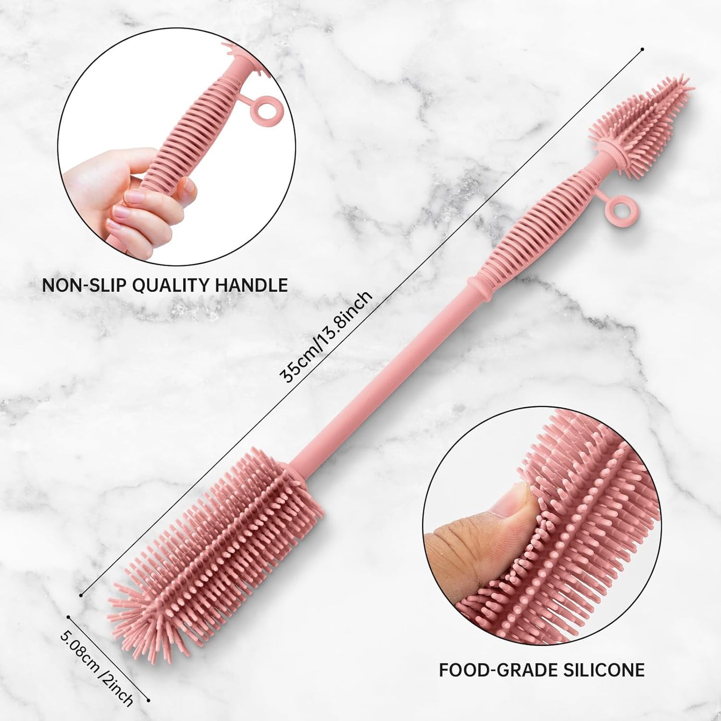 Baby Bottle Brush and Straw Cleaner Brush Set, Extra Long Double-Ended Soft Silicone Brush Cleaner for Baby Bottles, Water Bottles, Cups, Breast Pumps, Detachable & Hangable