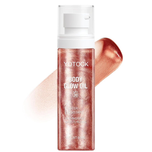 Body Glow Oil, SPF30 Moisturizing Body Oil Shimmer Rose Gold Mica Sunscreen,Coconut Glitter Body Oils for Women Nourishes Dry Skin, Lightweight, Moisturizer and Water Resistant 3.38 fl oz