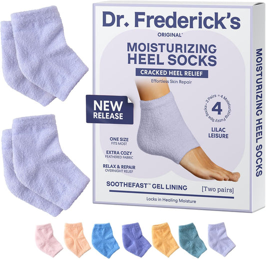 Dr. Frederick's Original Moisturizing Fuzzy Heel Socks - 2 Pairs - Cozy Gel-Lined Sleep Socks for Women & Men - Soothes Dry, Cracked Feet - Heel Repair - Lilac Leisure