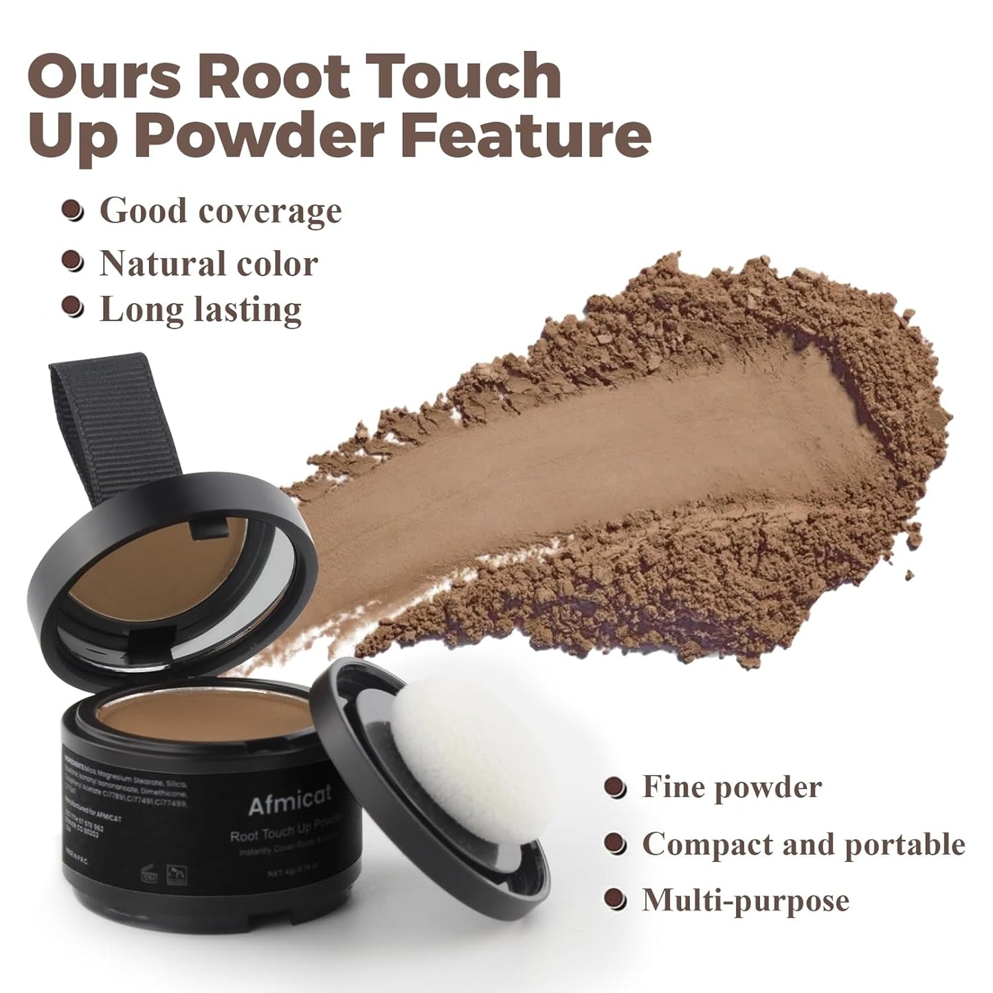 Instant Hairline Powder, Root Touch Up Hair Color for Gray Coverage and Thinning Hair, Root Cover Up Conceals Hair Loss & Bald Spots, Natural and Non-Greasy Hair Color for Women & Men, Light-Brown