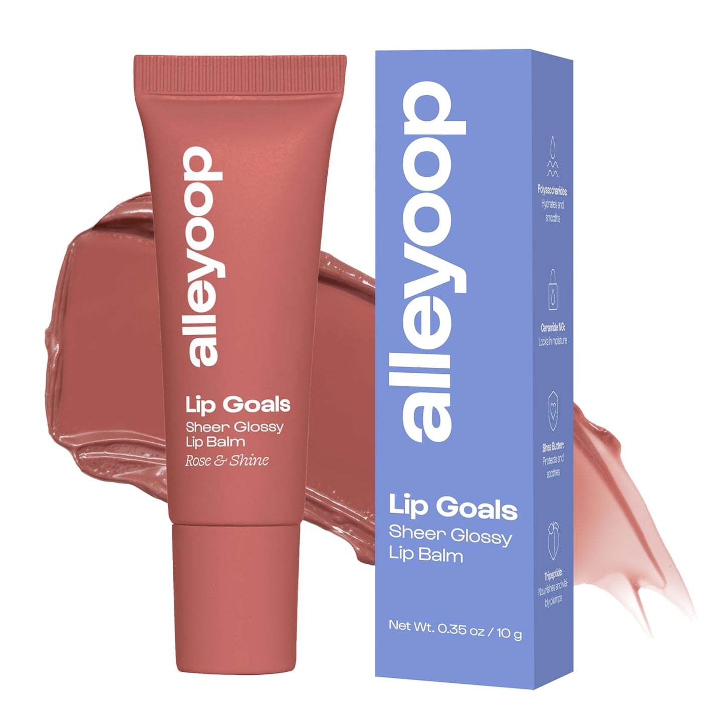 Alleyoop Lip Goals Glossy Lip Balm – Hydrating Tinted Lip-Moisturizer for Women - Vegan LipBalm for Cracked Lips, Moisturizing LipGloss Balm - Lips Treatment & Hydration Care, (Sheer Dusty Rose)