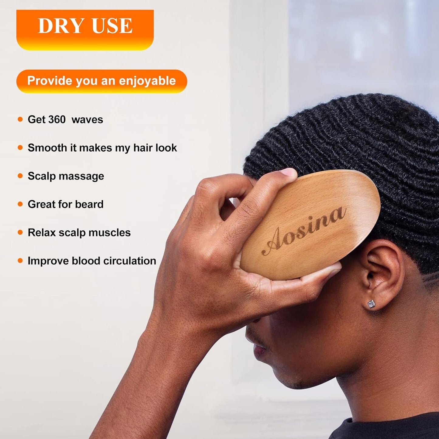 Wave Brush for Men - Beech Wood & Black Boar Bristle Brush for Cultivating Beards, Hair Waves, and Wolfing