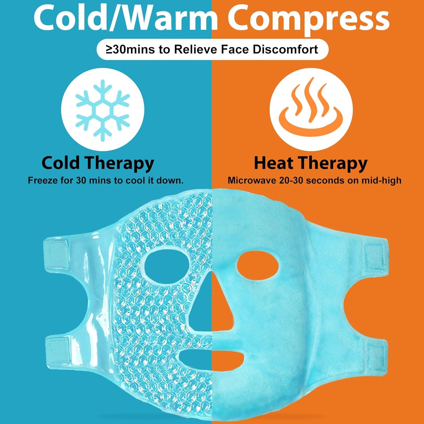 BeeVines Ice Face Mask, Cooling Gel Pack for Puffy Eyes, Cold & Hot Reusable Compress, Frozen Eye Packs Masks for Women for Dark Circles, Puffiness, Allergies & Headaches (Blue)