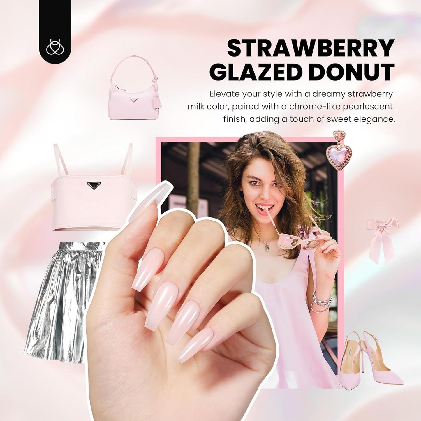 Beetles Pearl Chrome Nail Powder Gel Nail Polish Set, Glazed Donut Mirror Effect with Silicone Nail Brush, Liquid Peel Off Latex Tape Top Coat&Base Coat