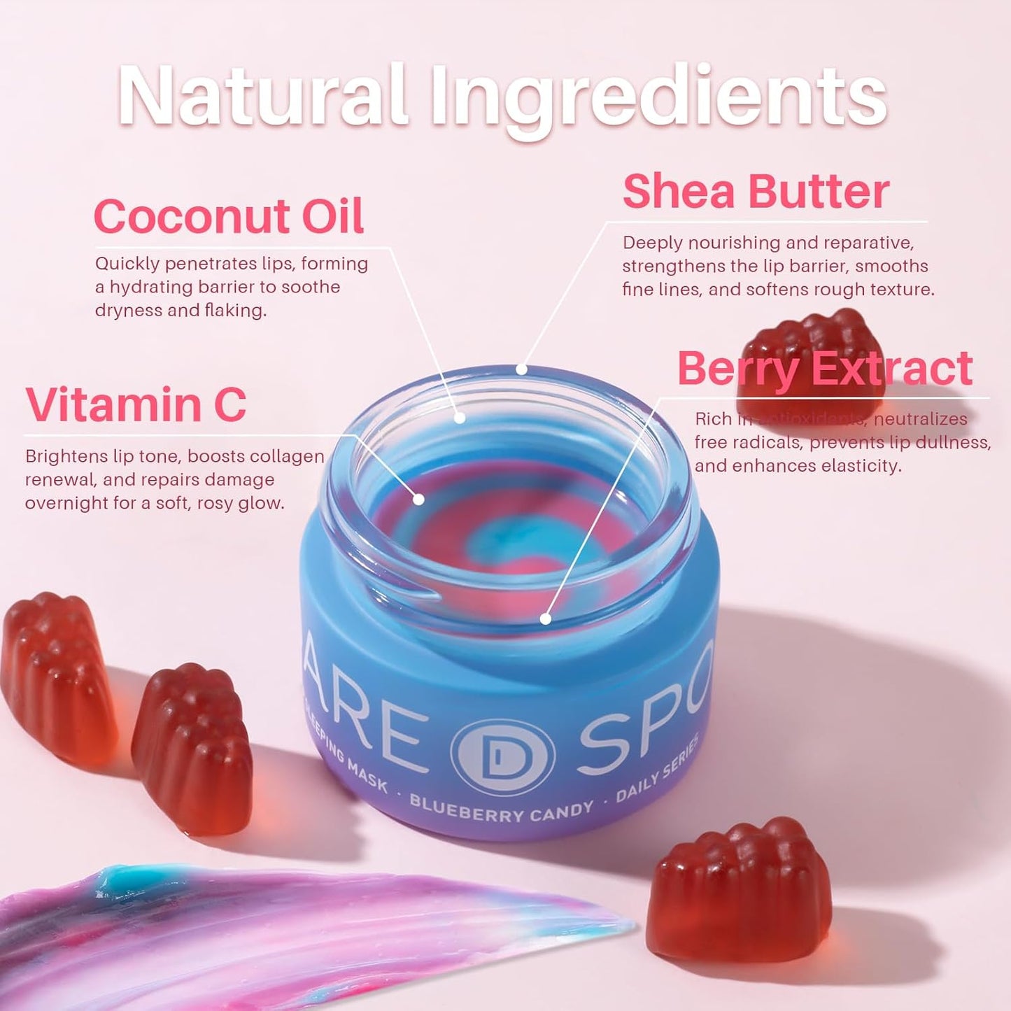 Lip Sleeping Mask Blueberry Candy Glow Balm - Long-Lasting Lip Treatment Overnight, Lip Care Hydration, Repair for Dry Cracked Lips, Soft and Nourished Sweet Lips Daily - 0.42 Fl Oz