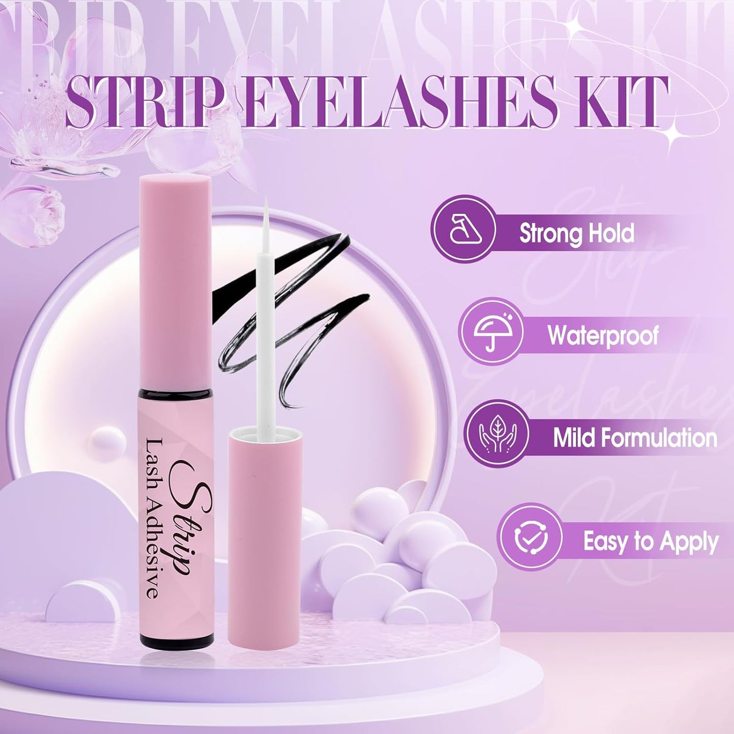 Strip Lash with Glue for DIY Lash-users: 10 Pairs, DIY, Natural Look, Fluffy, Manga, Wispy, Waterproof, Anime, Cat Eye, D Curl, XH03