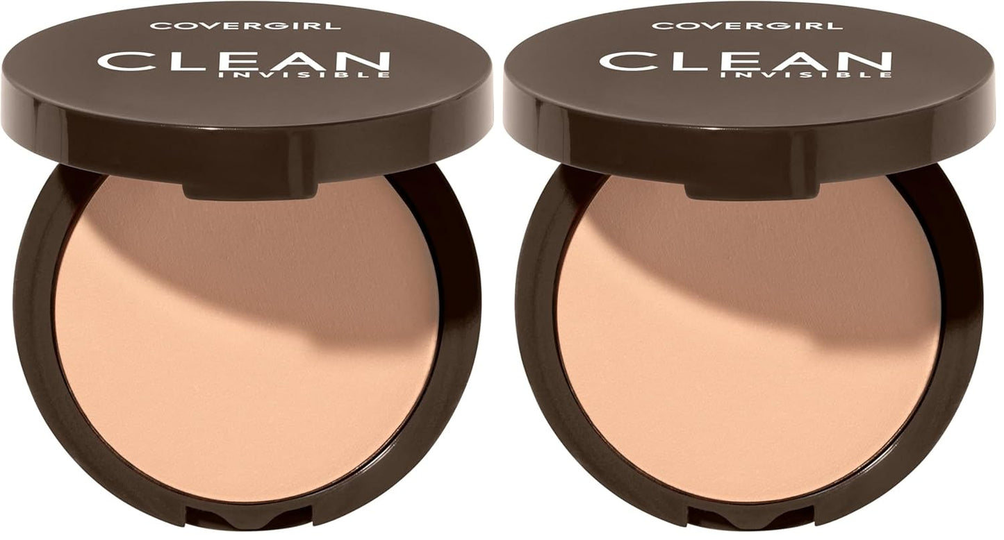 Covergirl Clean Invisible Pressed Powder, Lightweight, Breathable, Vegan Formula, Buff Beige 125, 0.38oz (Pack of 2)
