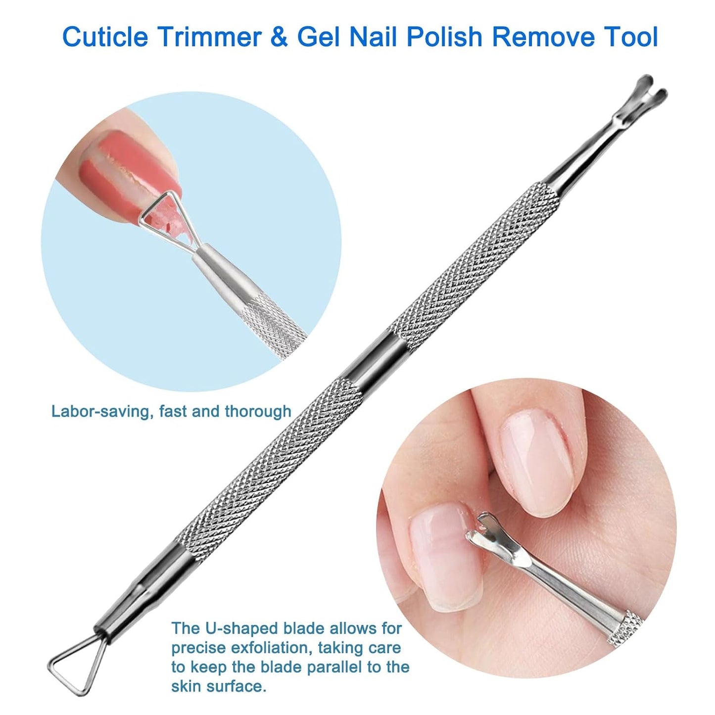 Premium Stainless Steel Manicure Tools 2-Piece Set, Upgraded Cuticle Pusher & Nail Lifter, Cuticle Trimmer & Gel Nail Polish Remove Tool, Home & Salon, For Women