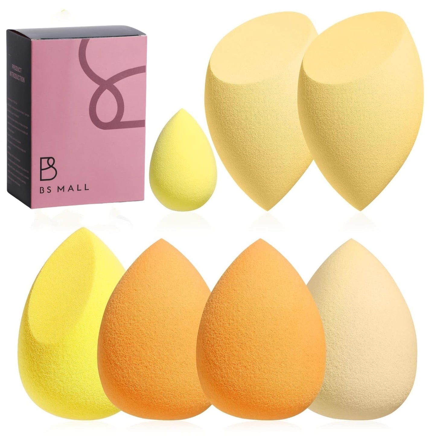 Makeup Sponge Set BS-MALL Blender Sponges 7 Pcs for Liquid, Cream, and Powder, Multi-colored with 1 Mini Makeup Sponge Pink (D-Yellow)