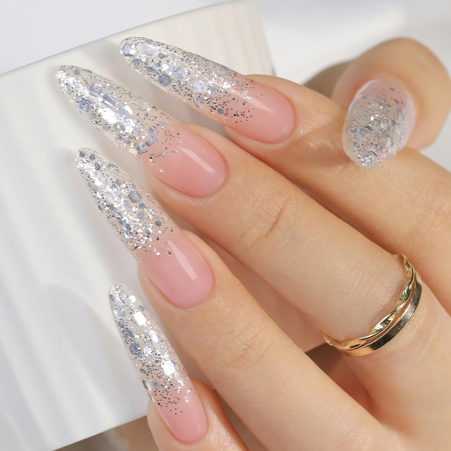 Double Rhythm 0.5Oz Glitter Gel Polish Shimmer Reflective Color for Nail Art Salon DIY Soak Off 15ml Nail Lamp Gel Polish at Home (Silver Sequin-B1017)