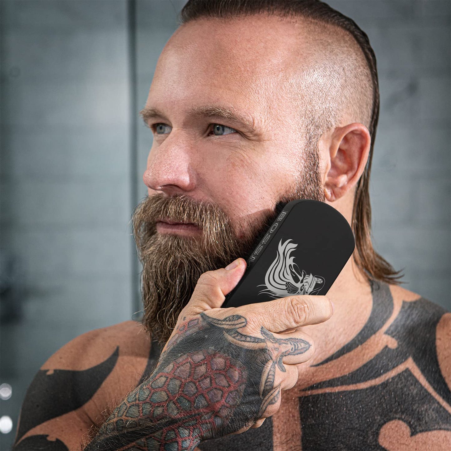 Bossman Beard Brush for Men - Hand Held Boar & Nylon Bristle Brush - Detangling Brush for Beard and Hair Care