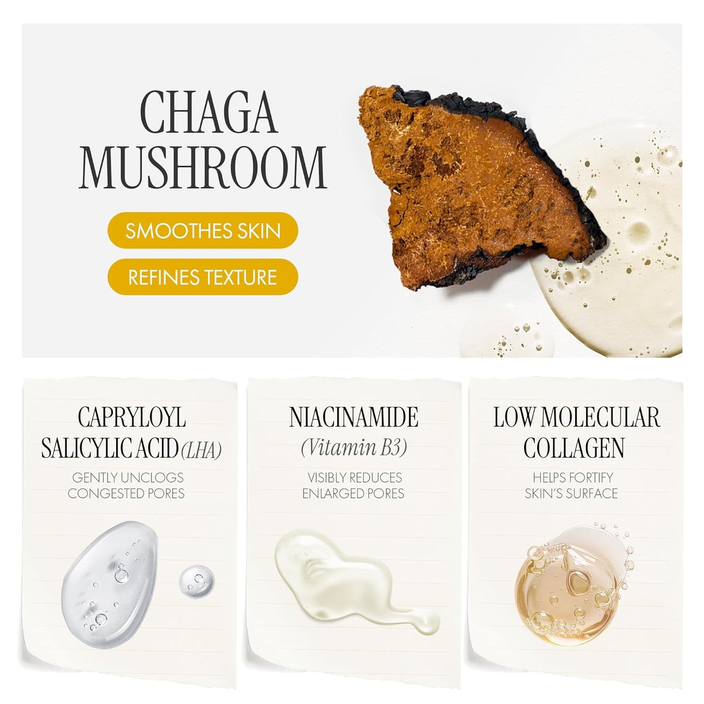 Chaga Mushroom Biome Pore Clearing Pad 70 Sheets | Pore-Smoothing Facial Cleansing Pads