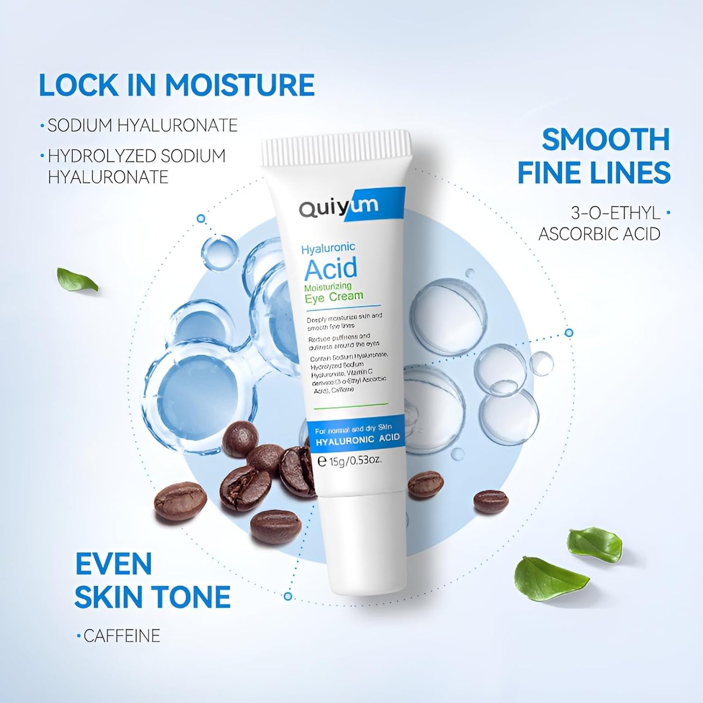 Hydrating Eye Cream, Under Eye Cream for Dark Circles & Puffiness, Hyaluronic Acid Eye Treatment Creams for Bags Under Eye, Reduce Fine Lines & Wrinkles, Anti Aging for Women 0.53oz, 2 Pack