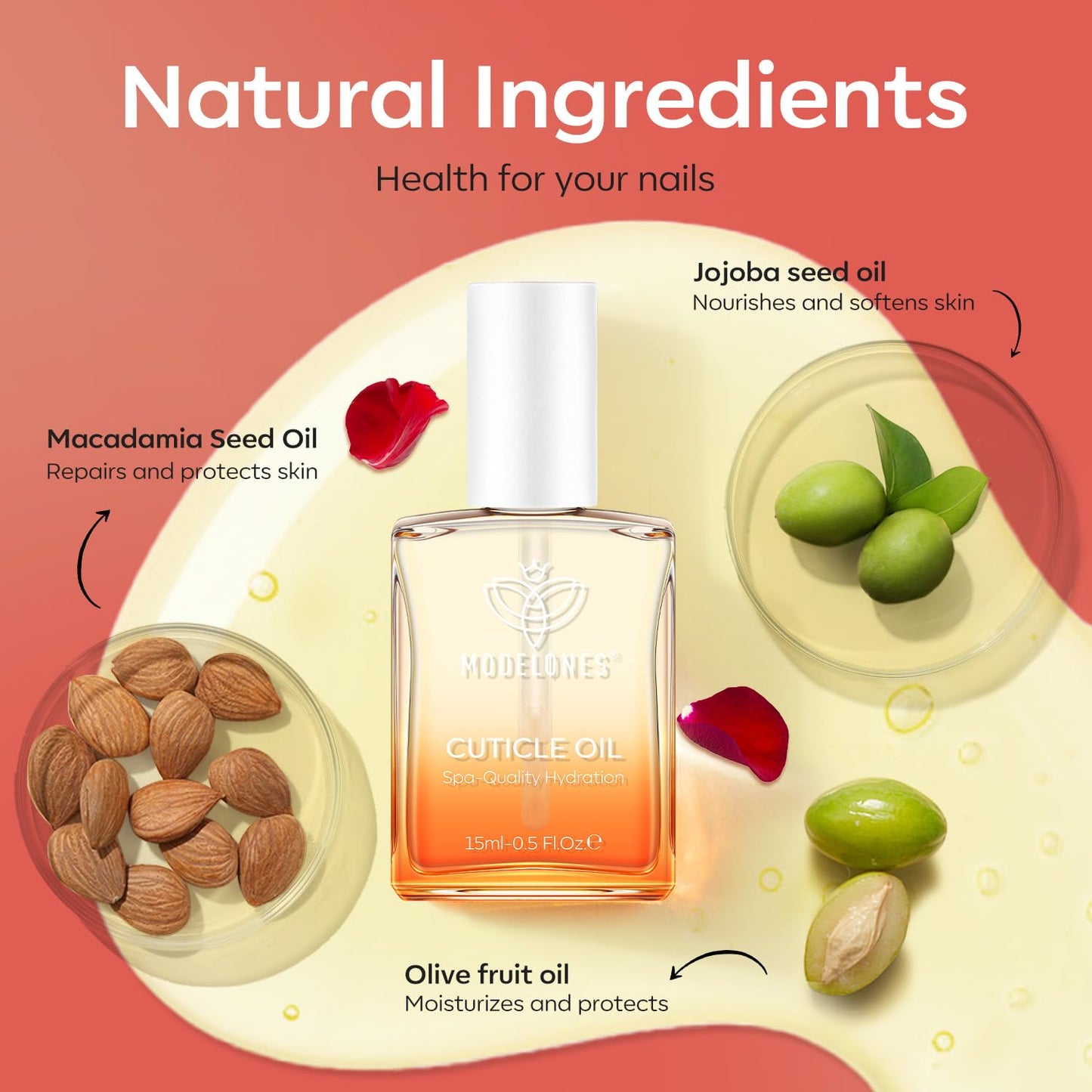 modelones Cuticle Oil for Nails Rose Nail Oil for Growth and Strength Nail Growth Oil Cuticle Care Quick Dry Nail Care Moisturize and Strengthen Damaged Nails 15ml 0.5Fl Oz