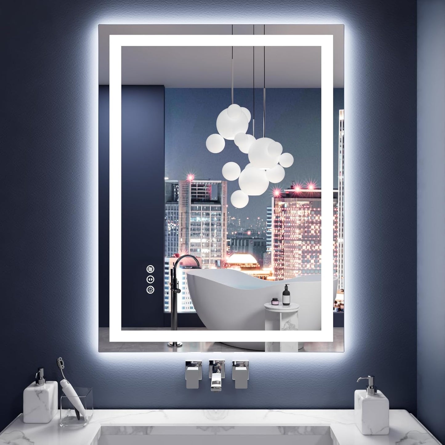 Amorho LED Mirror for Bathroom 24X36 Inch with Backlight and Front Lit, Fogless Mirror for Wall Mounted, Dimmable, 3 Colors, Memory
