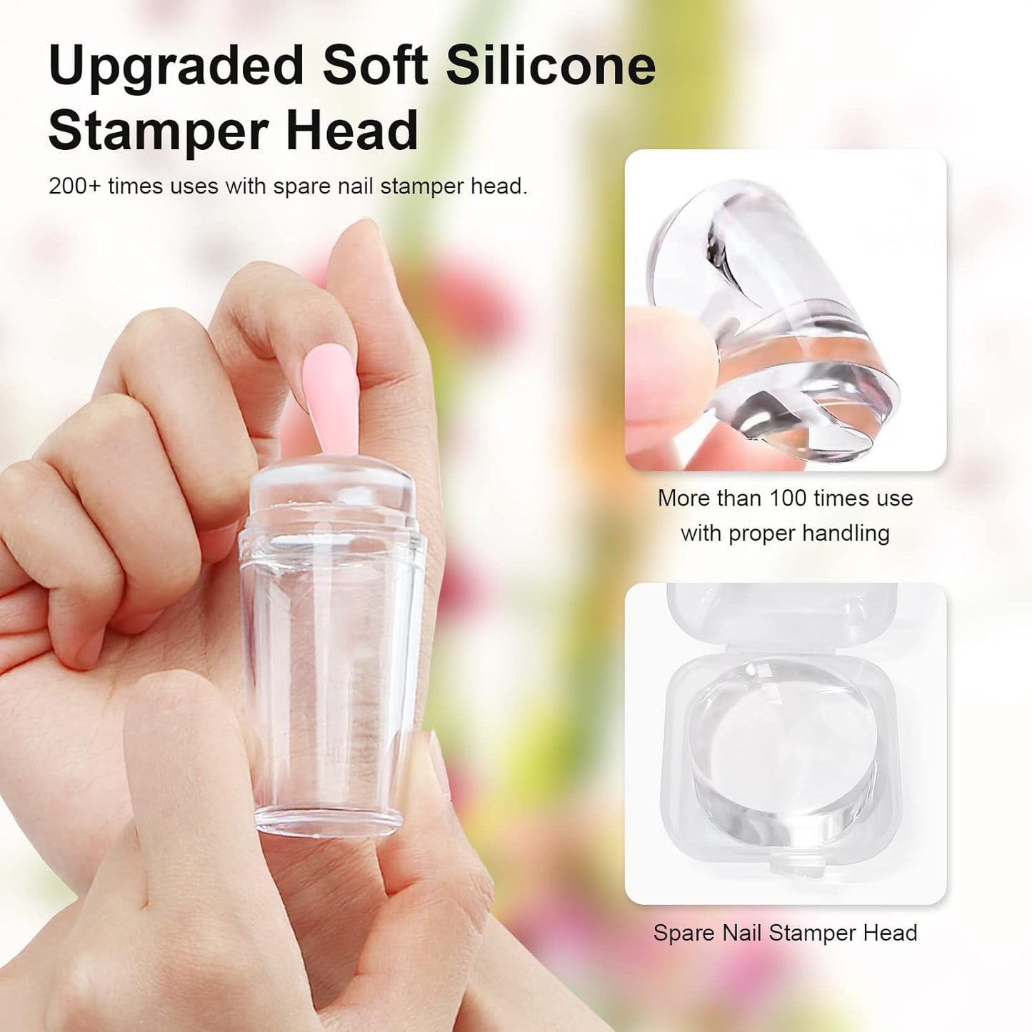 8PCS Nail Art Stamper Clear Silicone Nails Stamping Jelly with Scraper Transparent Visible Body DIY Manicure Nail Art Tool O