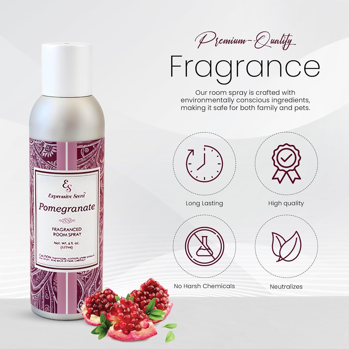 Expressive Home Scent Room Spray - Long Lasting Pomegranate Air Freshener Spray for Bathroom, home & Office - home fragrance spray 6 FLoz
