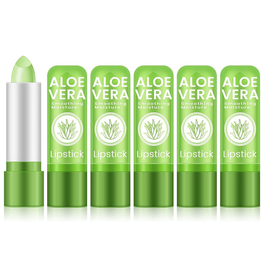 Ownest 5 Pcs Aloe Vera Lip Balm, PH Color Changing Lipstick, Change from Green to Natural Pink, Deep Hydrating Tinted Lip Balm, Daily Lip Moisturizer for Dry Cracked Lips, with Real Aloe Vera
