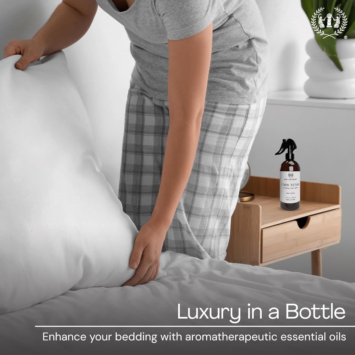 Muse Apothecary Linen Ritual - Aromatic, Soothing, and Relaxing Linen Mist, Laundry and Fabric Spray - Infused with Aromatherapy Essential Oils - 8 oz, Amber Cashmere