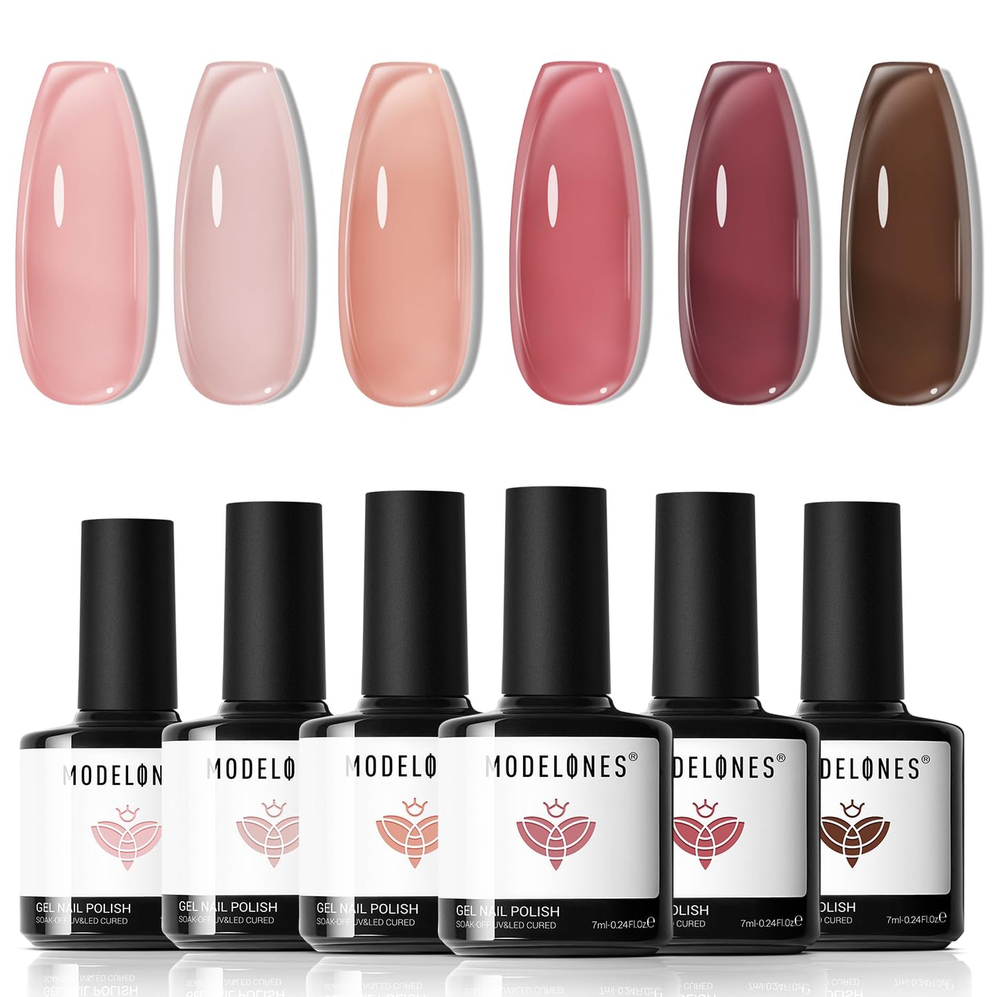 Modelones Gel Nail Polish Set 6 Colors Nude Red Pink Brown Transparent Gel Polish Kit Neutral Clear Crystal Translucent Manicure Sheer Nails Art Trend Home DIY Manicure Gift For Women Girl