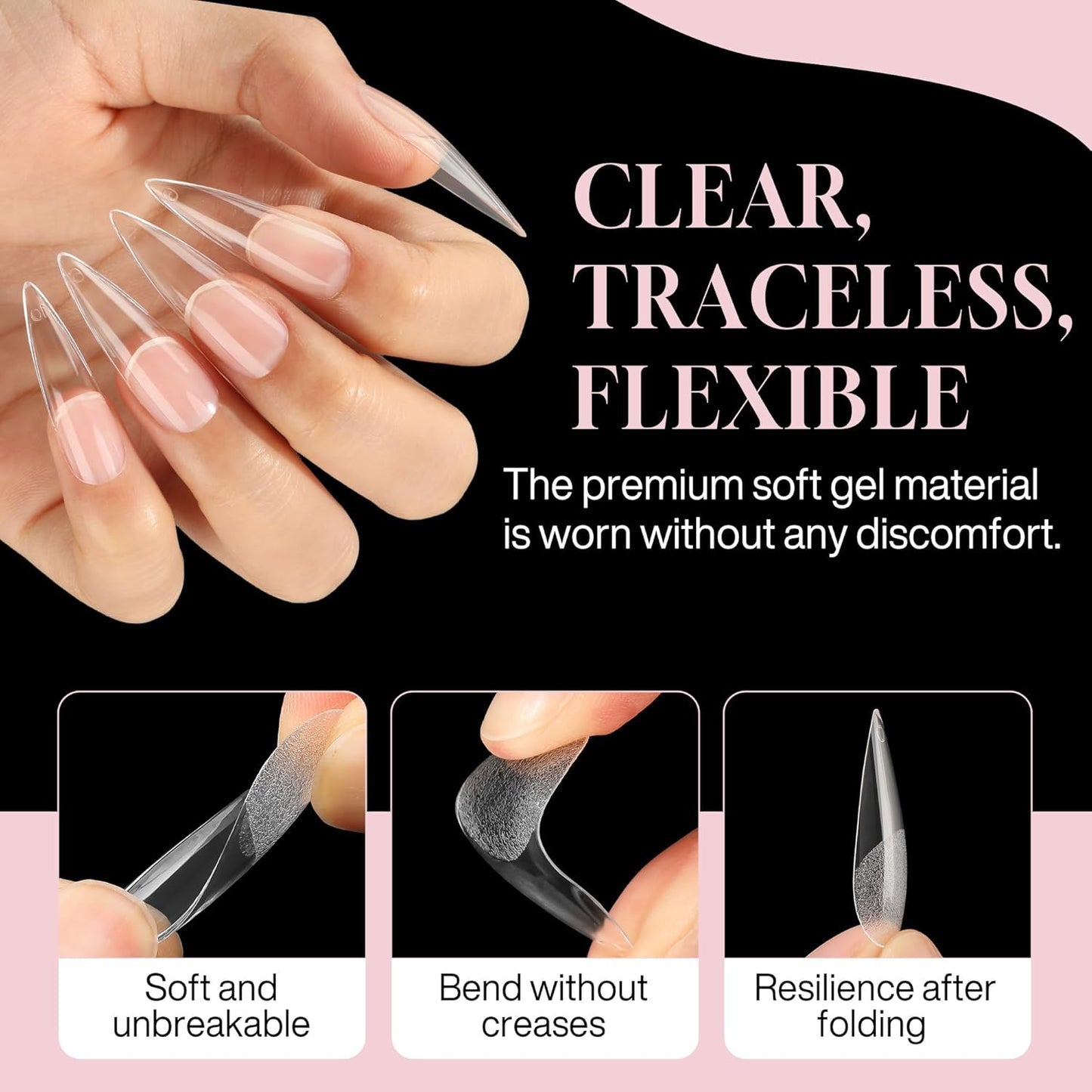 Long Amond Nail Tips: 504pcs Stiletto Gel Nails Tips Half Matte Full Cover Clear False Fake Nails for DIY Nail Art Press On Nails Acrylic Extensions 12 Sizes