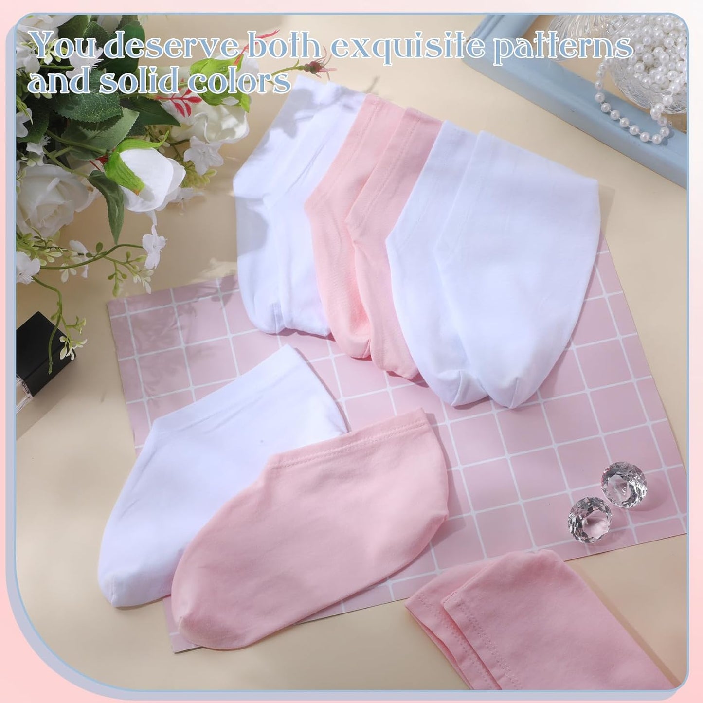 12 Pairs Moisturizing Socks Overnight for Dry Feet Cotton Spa Lotion Cotton Moisture Enhancing Cosmetic Moisturizing Socks for Women Men Foot Care Dry Cracked Feet(Classic,White Pink)