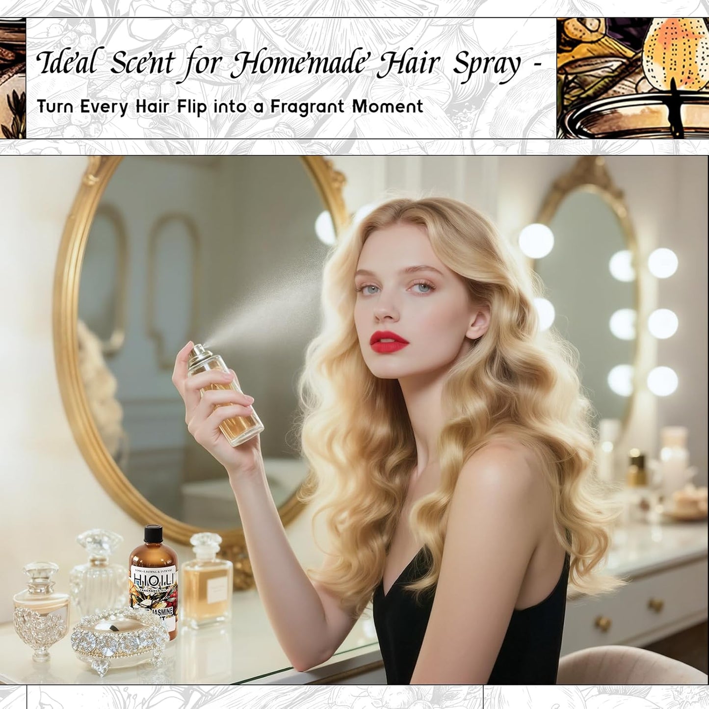 HIQILI White Jasmine & Mint Fragrance Oil for Diffuser, Candle, Soap & Perfume Making, Floral Herbal Scent with Fresh Tea Notes, Long-Lasting Scent - 5.07 Fl Oz