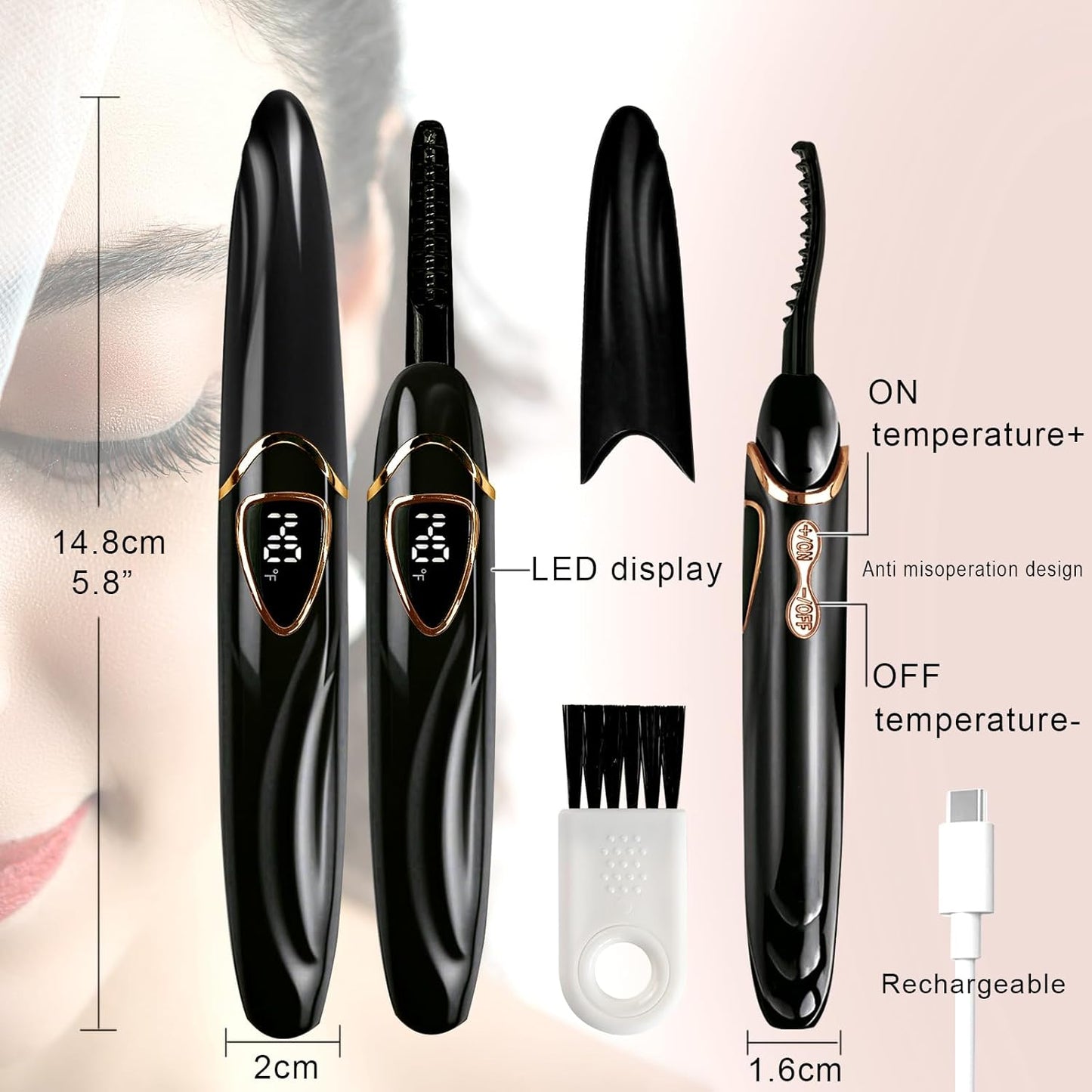 S600 Heated Eyelash Curler - Lash Curler Heated with Accurate Temperature Control, Intelligent Auto Power Off for Natural Makeup & Long-Lasting Curls | Heated Lash Curler (Black+Gold)