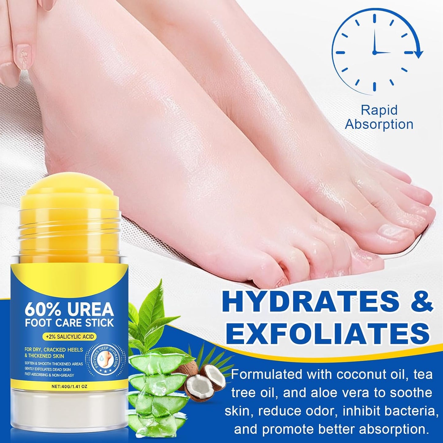 Foot Urea Cream, 60% Urea Cream for Feet Maximum Strength Repair Cracked Skin, Foot Moisturizer Nourish Cracking Rough Dry Heels, Feet Callus Remover Gel, 1.41Fl Oz
