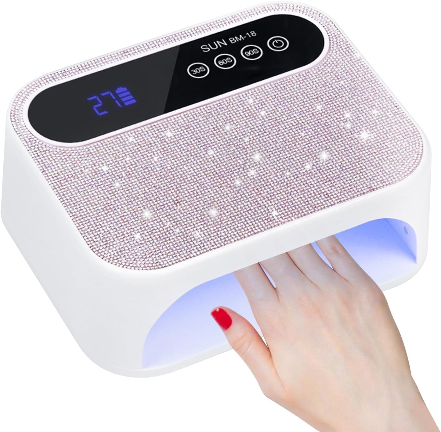 Cordless UV Nail Lamp, 268W Rechargeable UV Gel Nail Light, Sparkling Rhinestones Diamond UV Light, Professional Fast Curing Nail Dryer with 4 Timers Touch Control Auto Sensor for Salon & Home