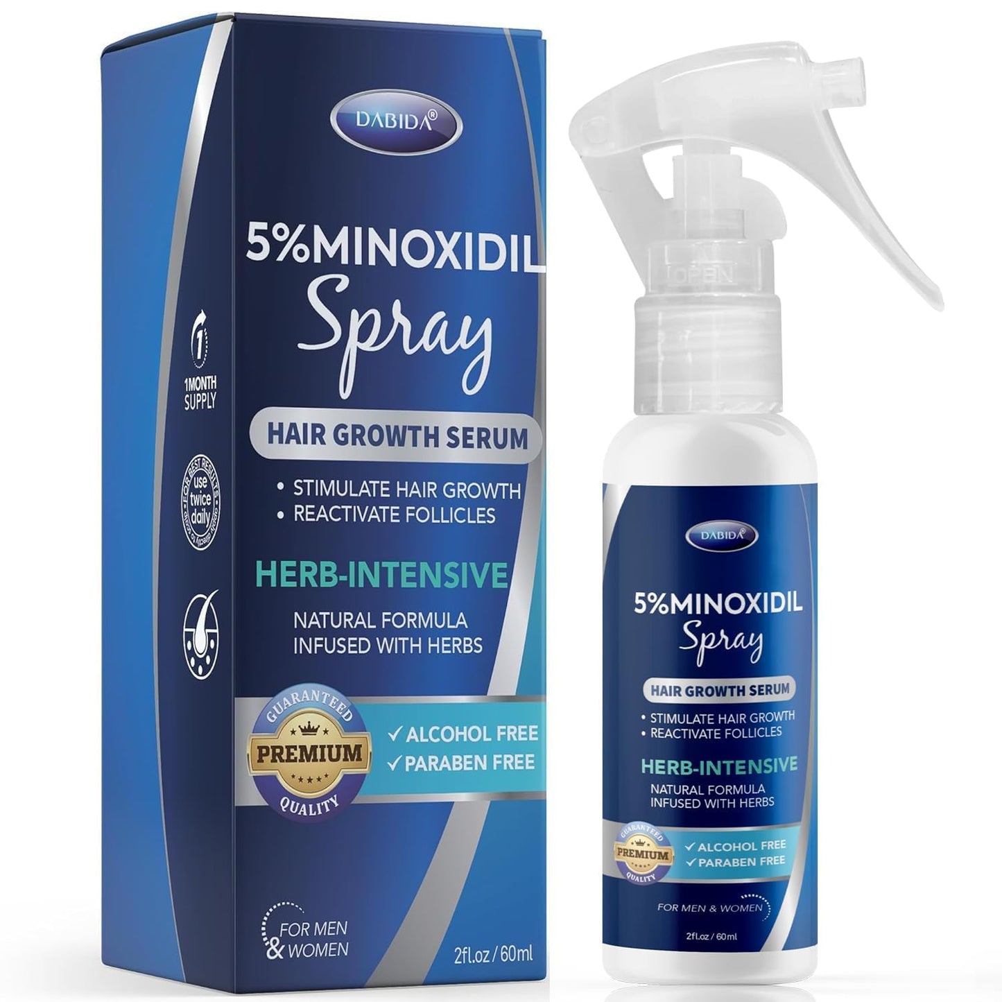 5% Minoxidil Hair Regrowth Spray : Minoxidil for Women Hair Growth Treatment, Minoxidil 5 percent for Men Beard Growth - 60ml