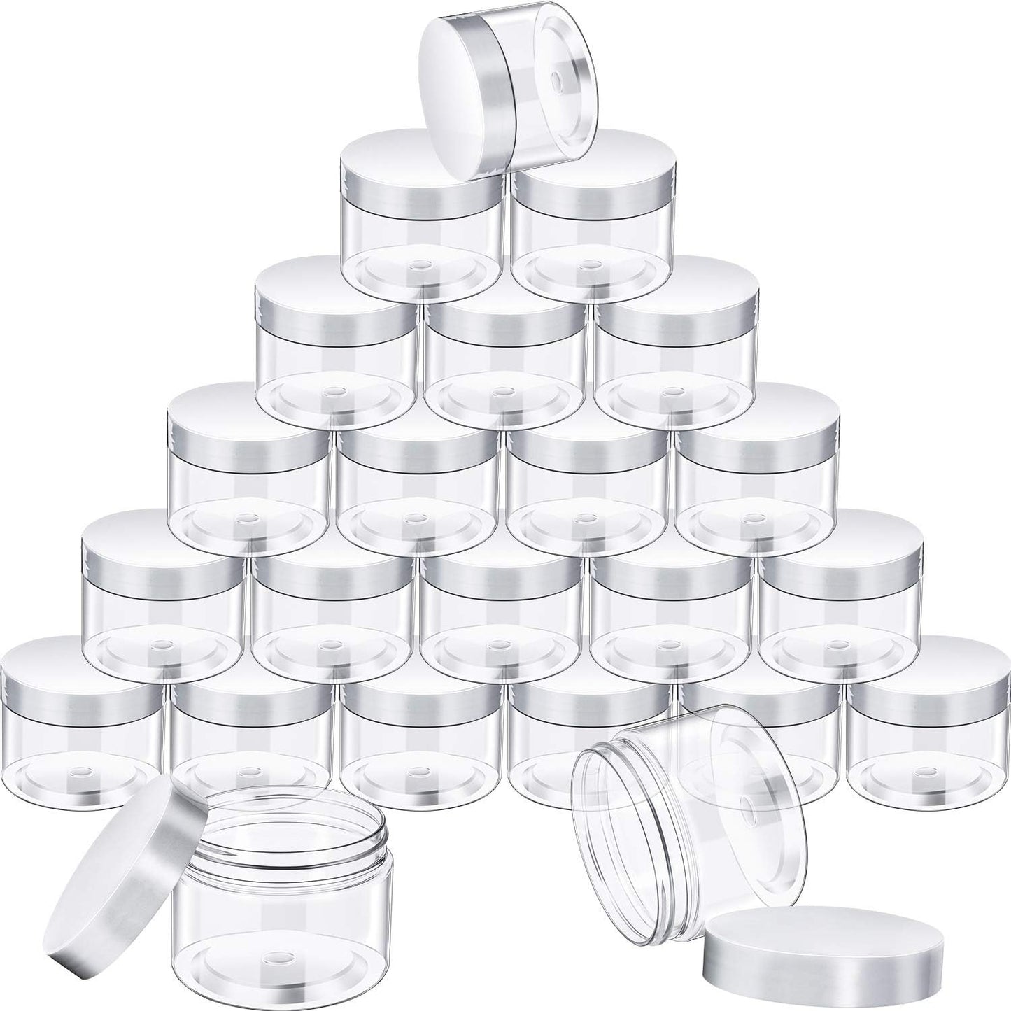 SATINIOR 24 Pieces Empty Clear Plastic Jars with Lids Round Storage Containers Wide Mouth for Beauty Product Cosmetic Cream Lotion Liquid Butter Craft and Food(White Lid,12 oz)