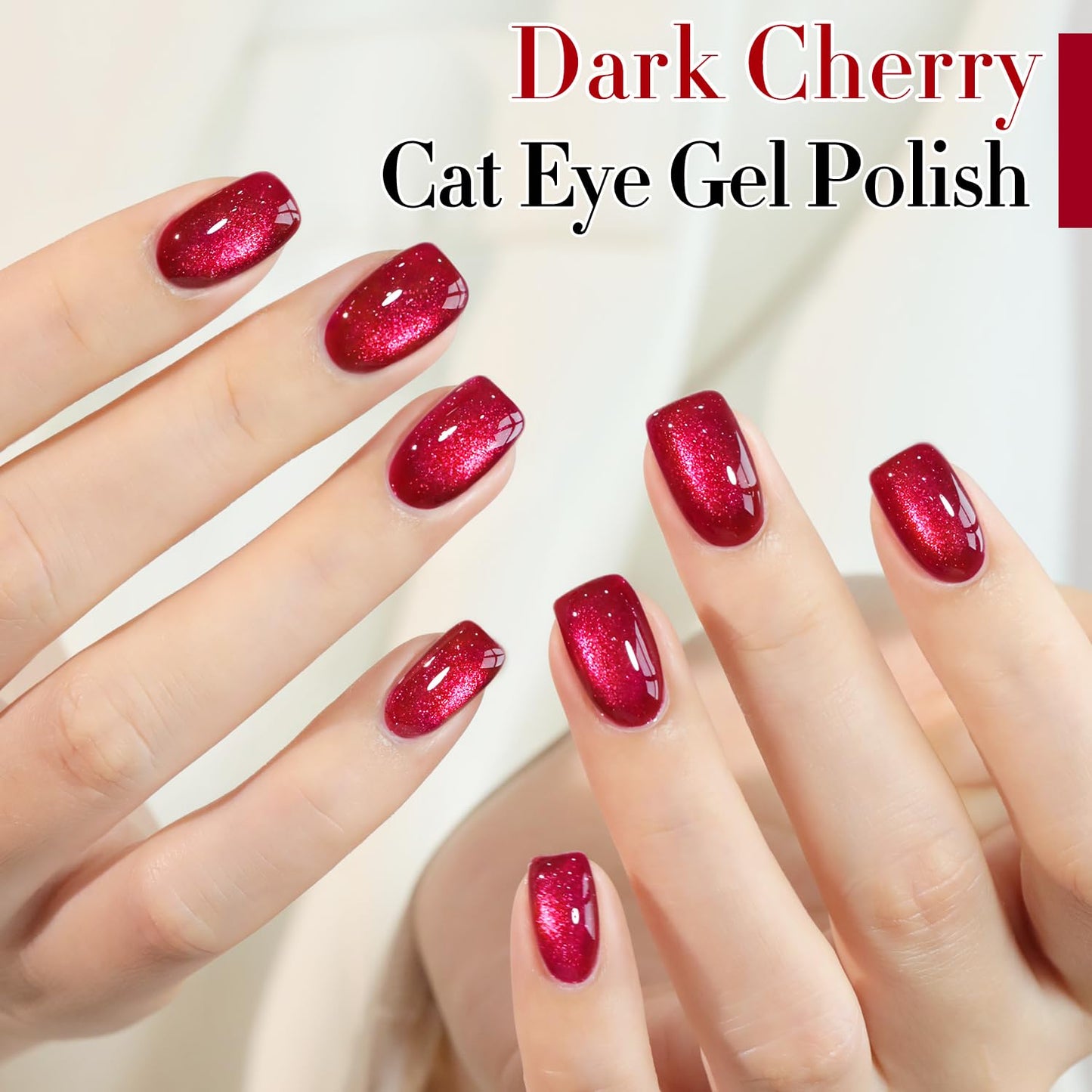 Double Rhythm 15ML Ice Glass Cat Eye Gel Polish with Magnet Holographic Glitter Shimmer Translucent Sheer Color Salon Soak Off Magnetic Nail at Home (Dark Cherry-MC1295)