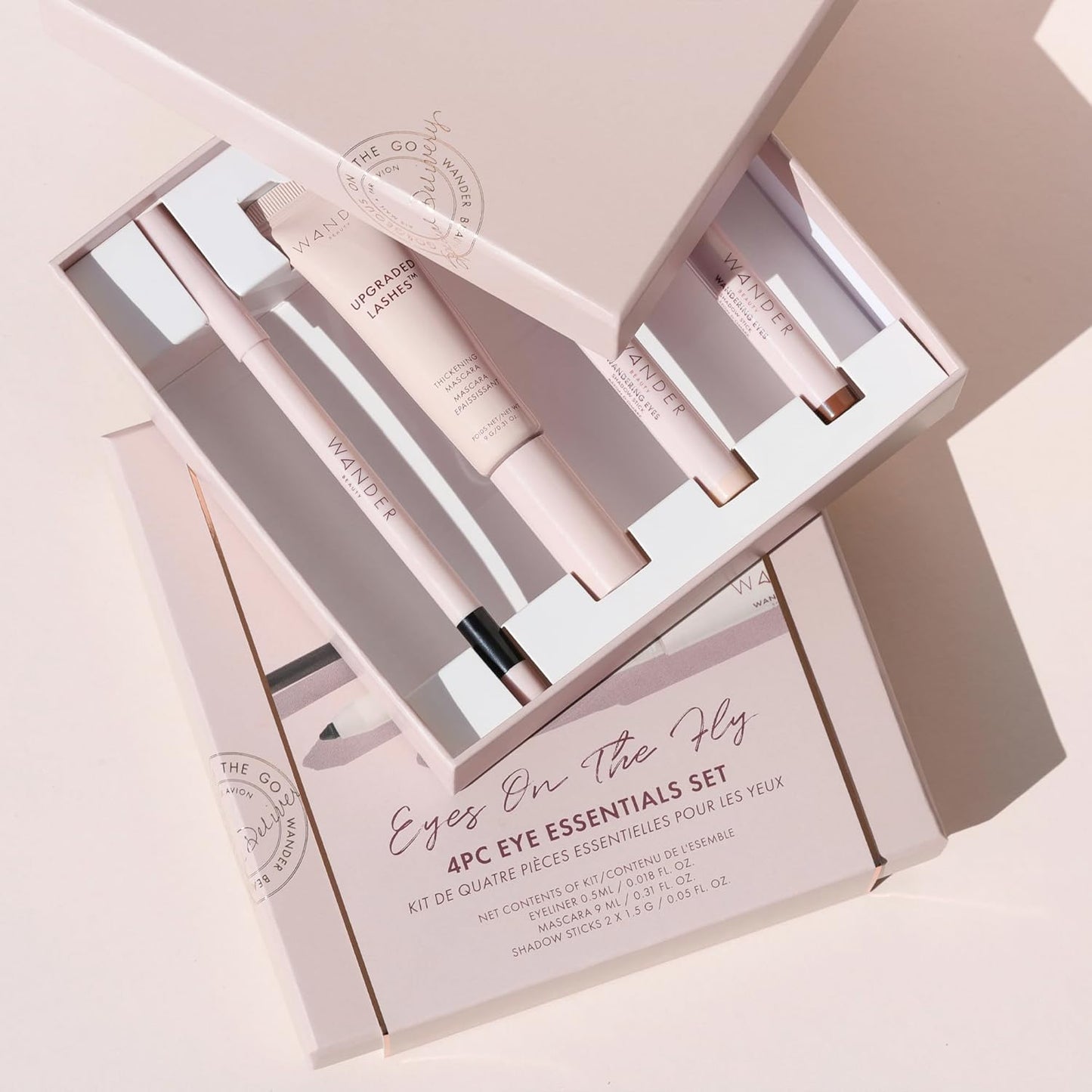 Wander Beauty Eyes on the Fly - 4 Piece Beauty Gift Set - Includes Skyliner, Upgraded Lashes Thickening Mascara, & 2 Wandering Eyes Cream Eyeshadow Sticks - Cruelty Free Natural Beauty Gifts