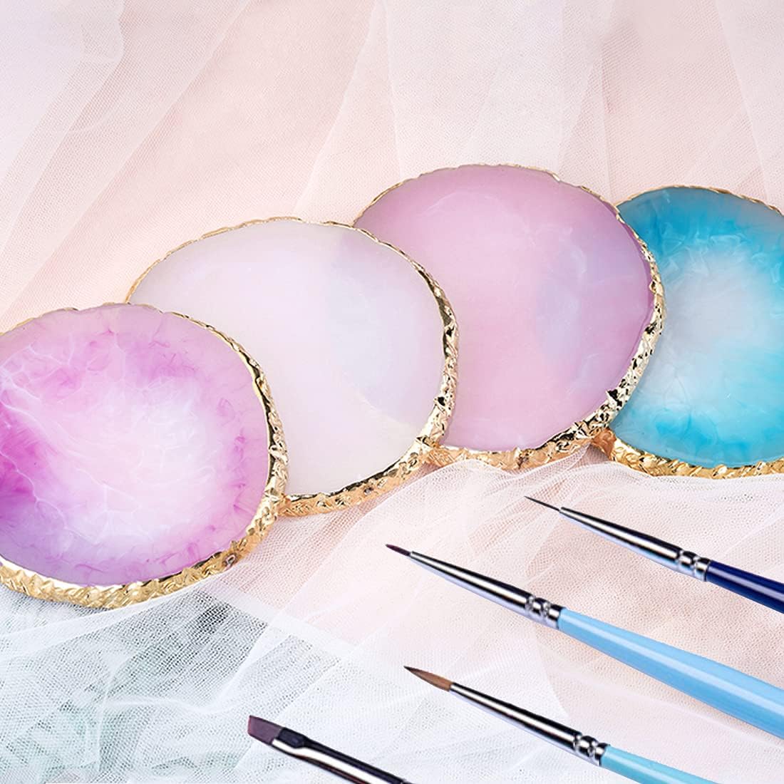 Resin Nail Art Palette, Nail Painting Mixed Color Palette, Gilded Edge Nail Gel Color Makeup Display Board Pallet (Green)