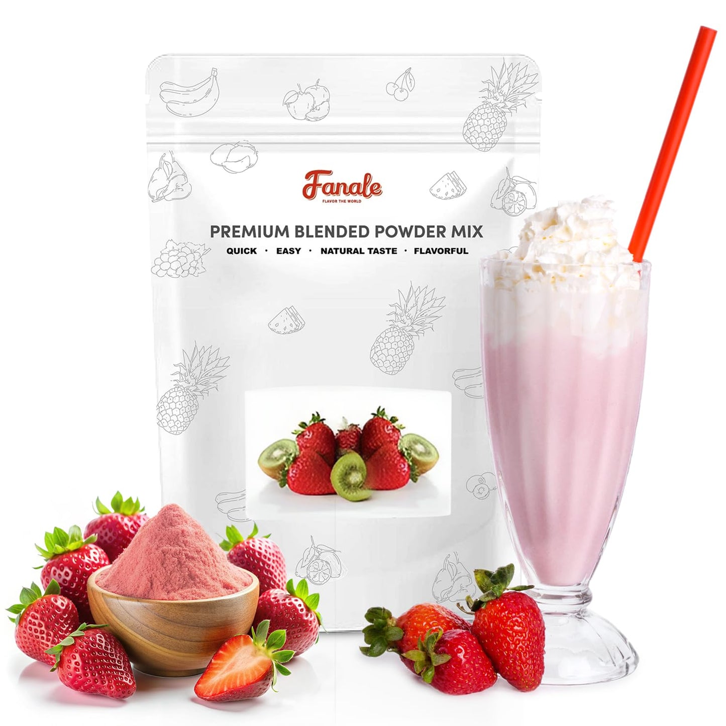 Fanale Premium Strawberry Bubble Tea Flavoring Powder | Perfect for Baking, Smoothies, Desserts and Drinks | Instant Flavoring Powder for Boba Milk Tea - 2.2 Pounds (Pack of 20)