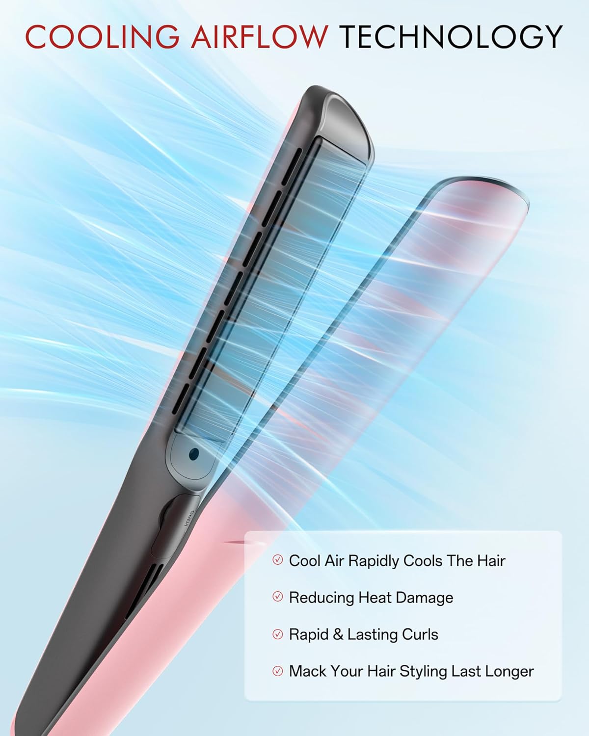 Betahouse Flat Iron Hair Straightener Airflow Curling Iron, Hair Straightener and Curler 2 in 1, 1 Inch Ionic Curling Wand with Cooling Air and Essential Oil Scent, 3 Temp 350-450℉ Dual Voltage