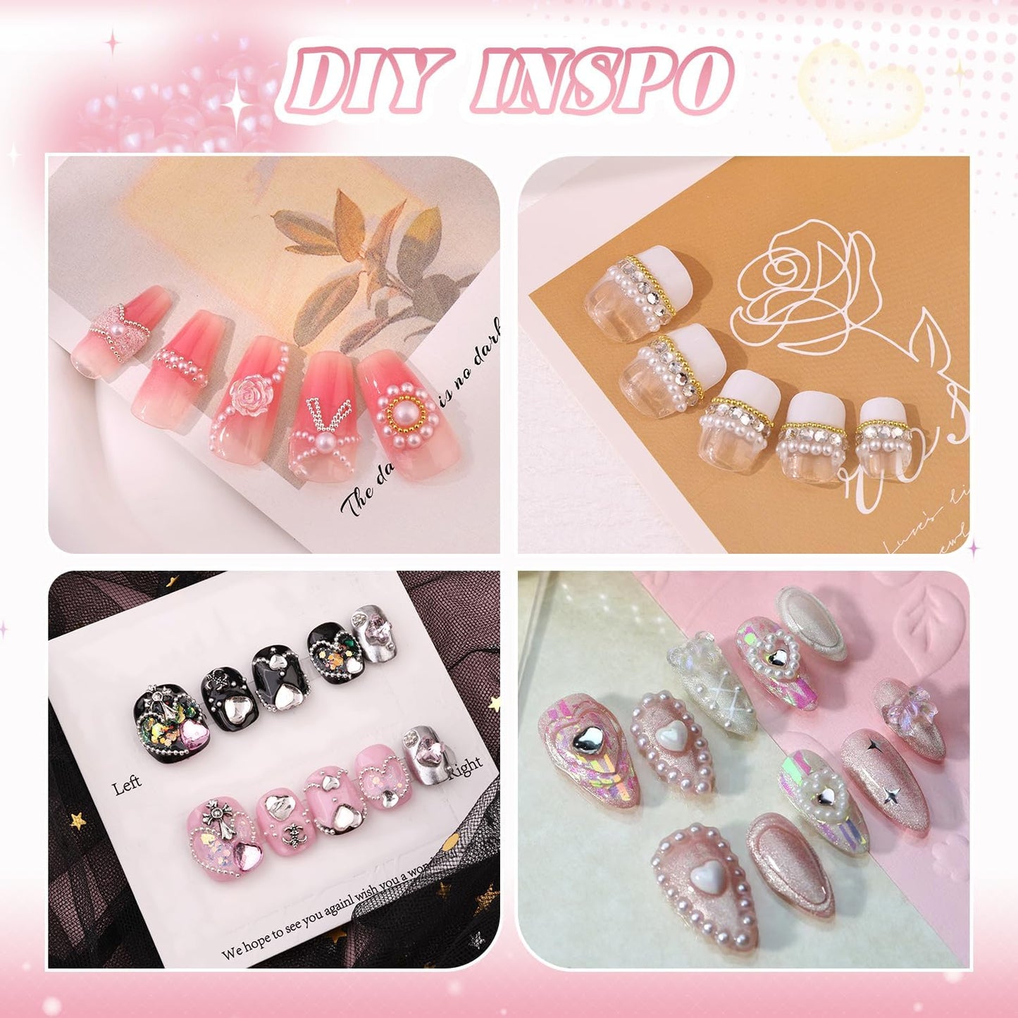 2 Boxes Flatback Pearls (White) and Metal Nail Beads (Silver+Gold) for Acrylic Nail Tips Manicure Decor