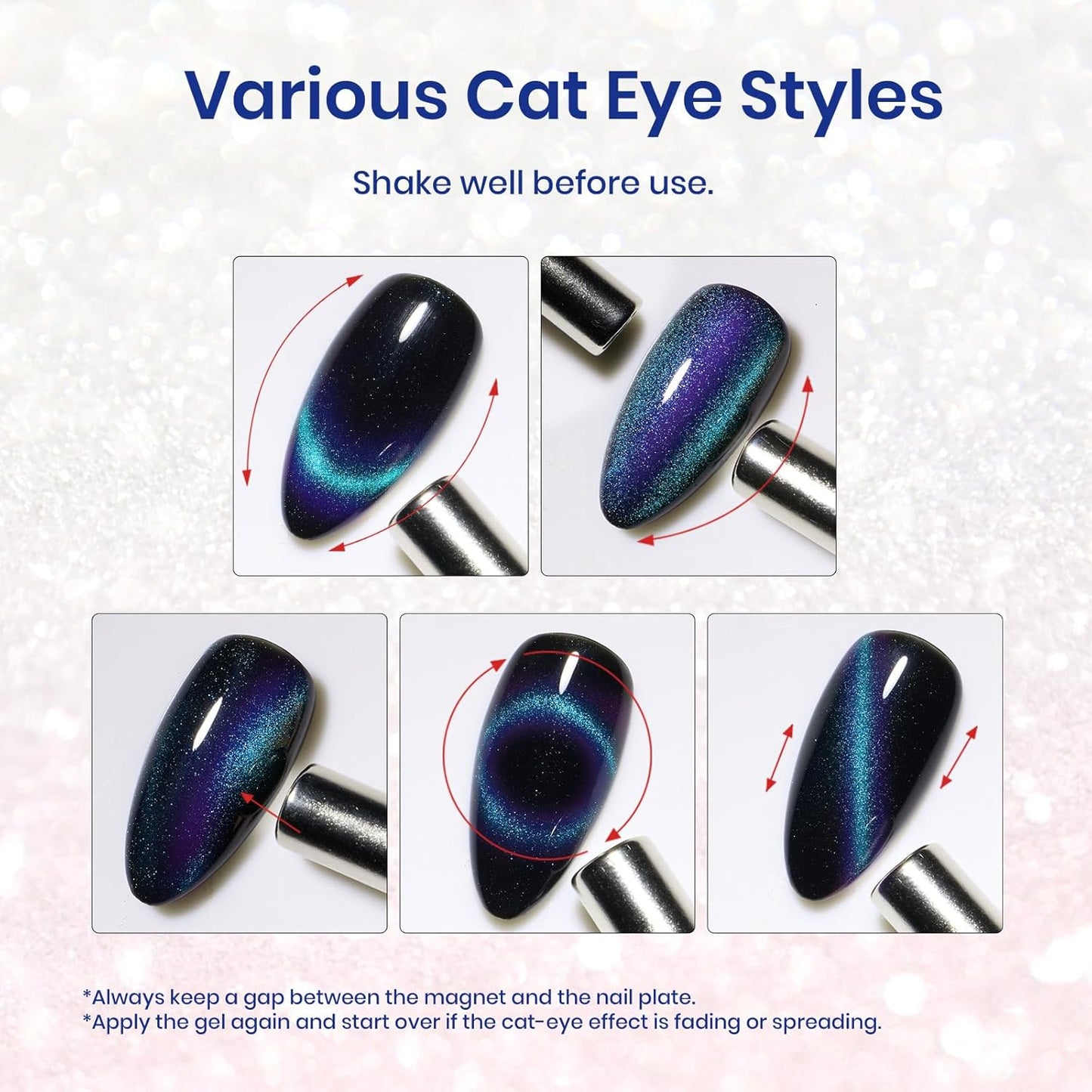 Beetles Blue Cat Eye Gel Nail Polish - 15ML Glitter Blue Chameleon Sparkle Holographic Nail Polish with Magnet Translucent Mystical Aura Gel Soak Off UV LED Nail Lamp Nail Art Manicure Salon DIY Home