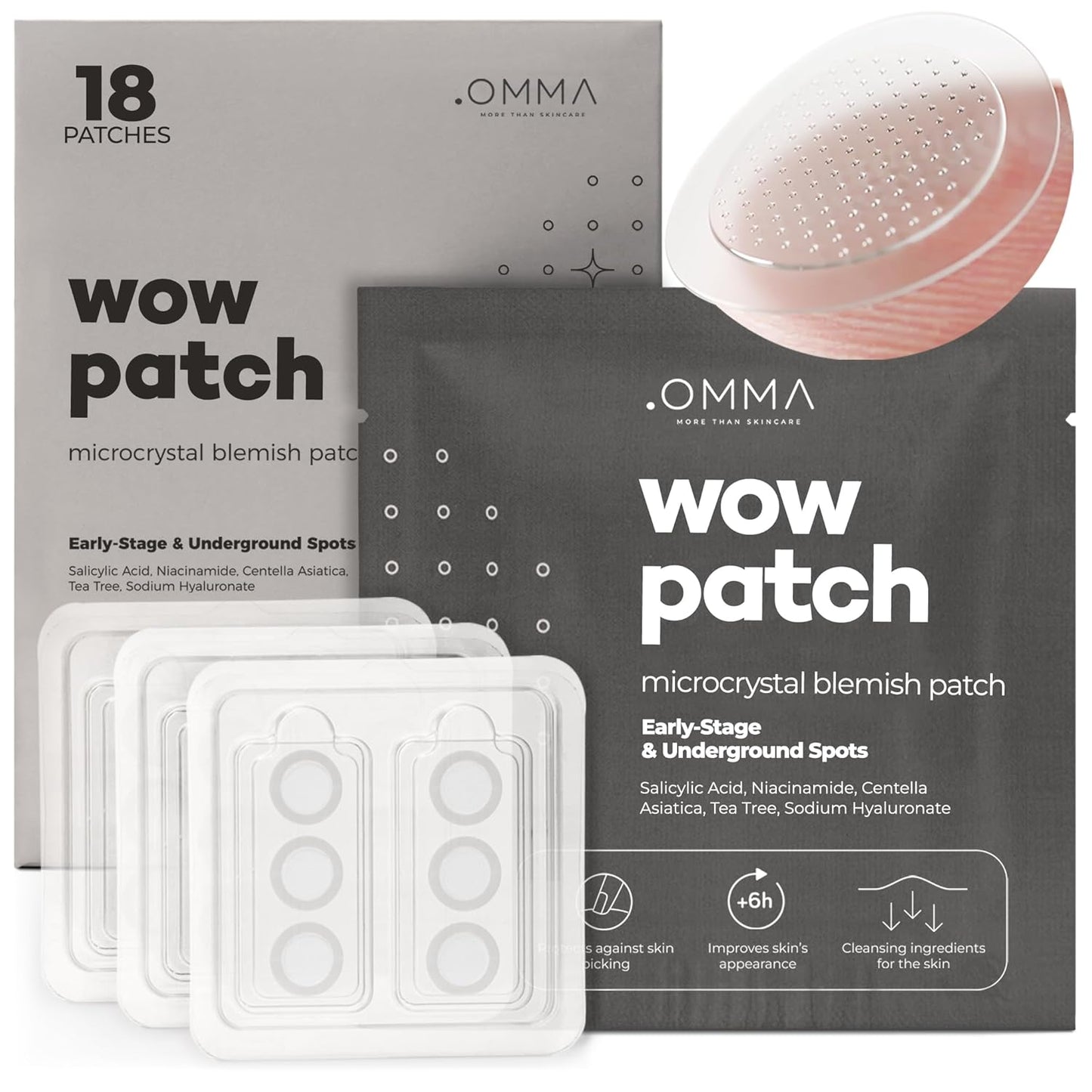 OMMA Korean Microdart Acne Patch, Cystic Acne Treatment, Micropoint Pimple Patches for Face for Early-Stage Painful Zits, Salicylic Acid & Tea Tree - 14 mm Zit Stickers (18 Count)
