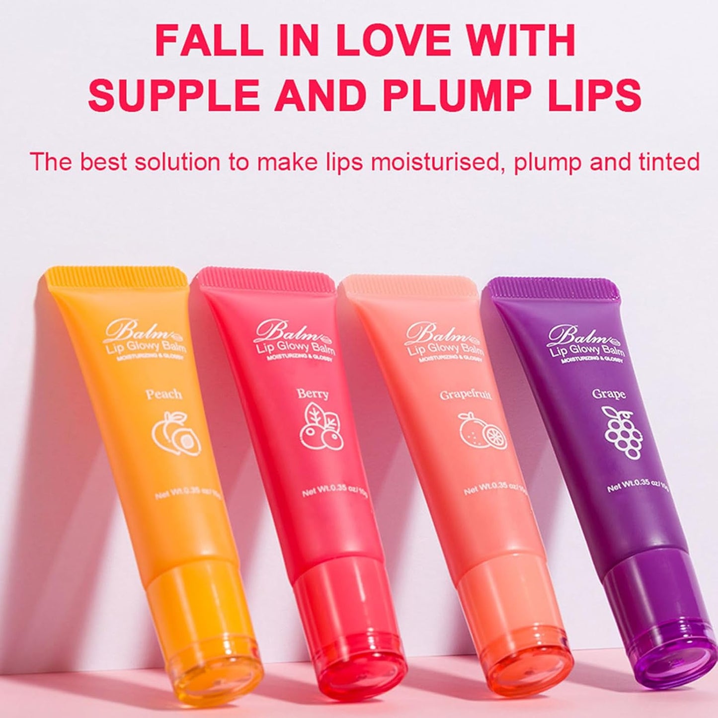 Lip Glowy Balm,4 Pack Fruit Glowy Lip Balm,Vitamin E Lip Glowy Balm Set Reduce Lip Lines, Enhance Lip Color,Moisturizing & Plump Quickly Replenishing Moisture and Relieving Dry Lips