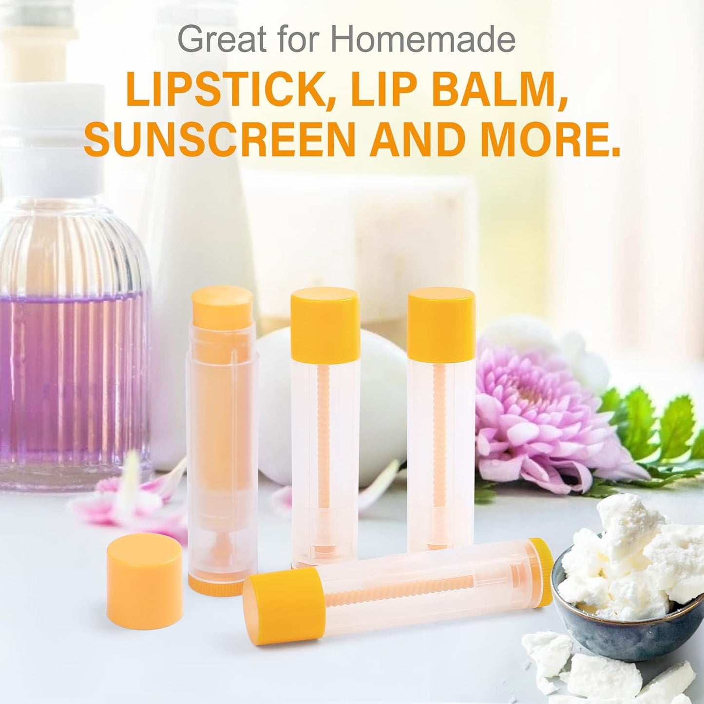 LotFancy Lip Balm Tubes Empty, 60PCS 5.5ml (3/16 Oz), Clear Lip Balm Container Tubes with Yellow Caps, BPA Free & Leak Free, Refillable