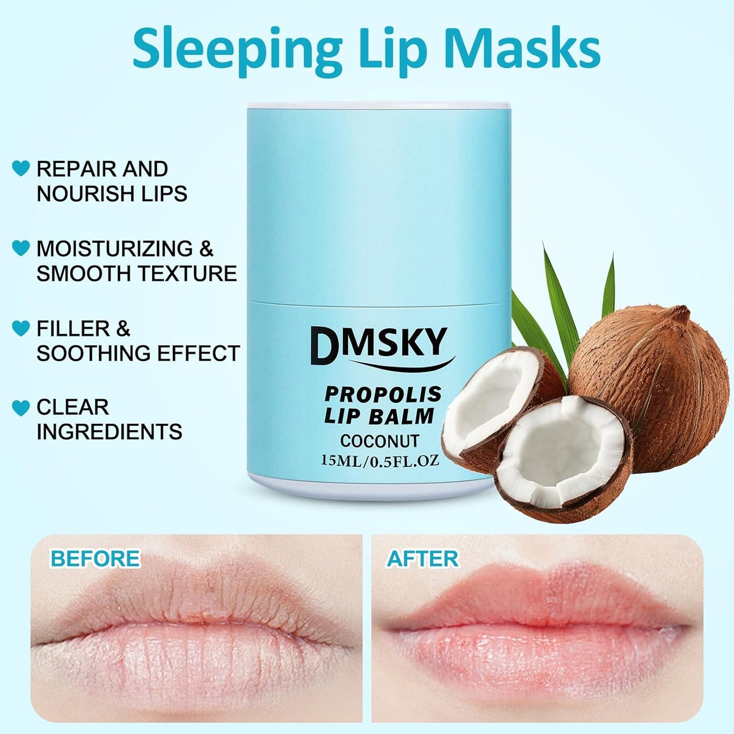 DMSKY 4 Pack Lip Sleeping Mask Set, Lip Butter with Propolis and Vitamin E, Lip Balm for Dry Lips, Reduce Lip Lines and Improve Lip Color