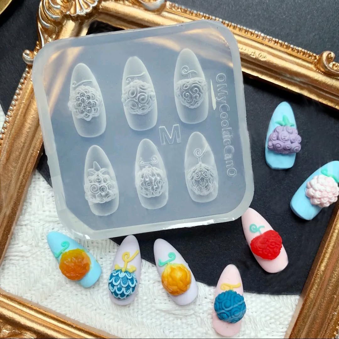 3D Flowers Nail Mold Devil Fruit Carving Template Silicone Nail Tools for Resin Charms Manicure DIY Supplies