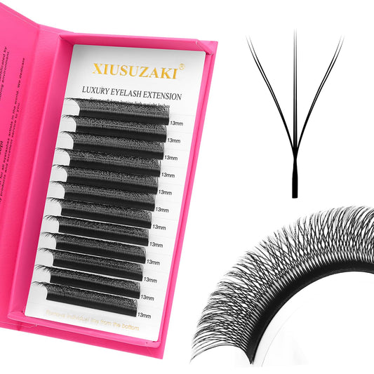 Lash Extensions Double Tips 3D Eyelash Extensions W Shape 0.07mm Thickness D Curl 12mm Premade Fans Easy Fan Volume Matte Black Crisscross Eyelashes(W-3D-Double Tips-0.07-D,12mm)