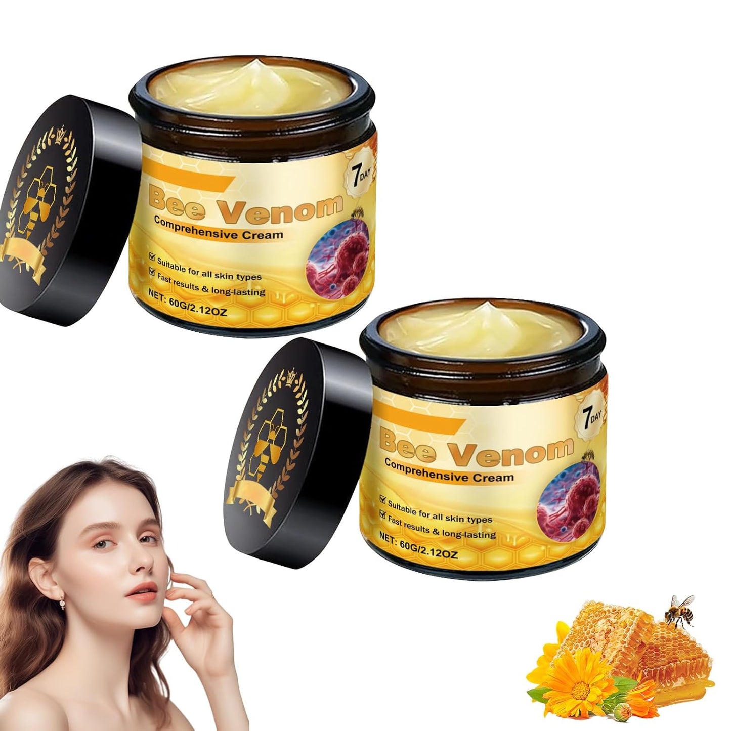 Bee Venom Comprehensive Cream,Bee Venom Skin Treatment Cream,Advanced Firming & Wrinkle-Reducing cream Natural Skin Moisturizer for All Skin Types(2PCS)
