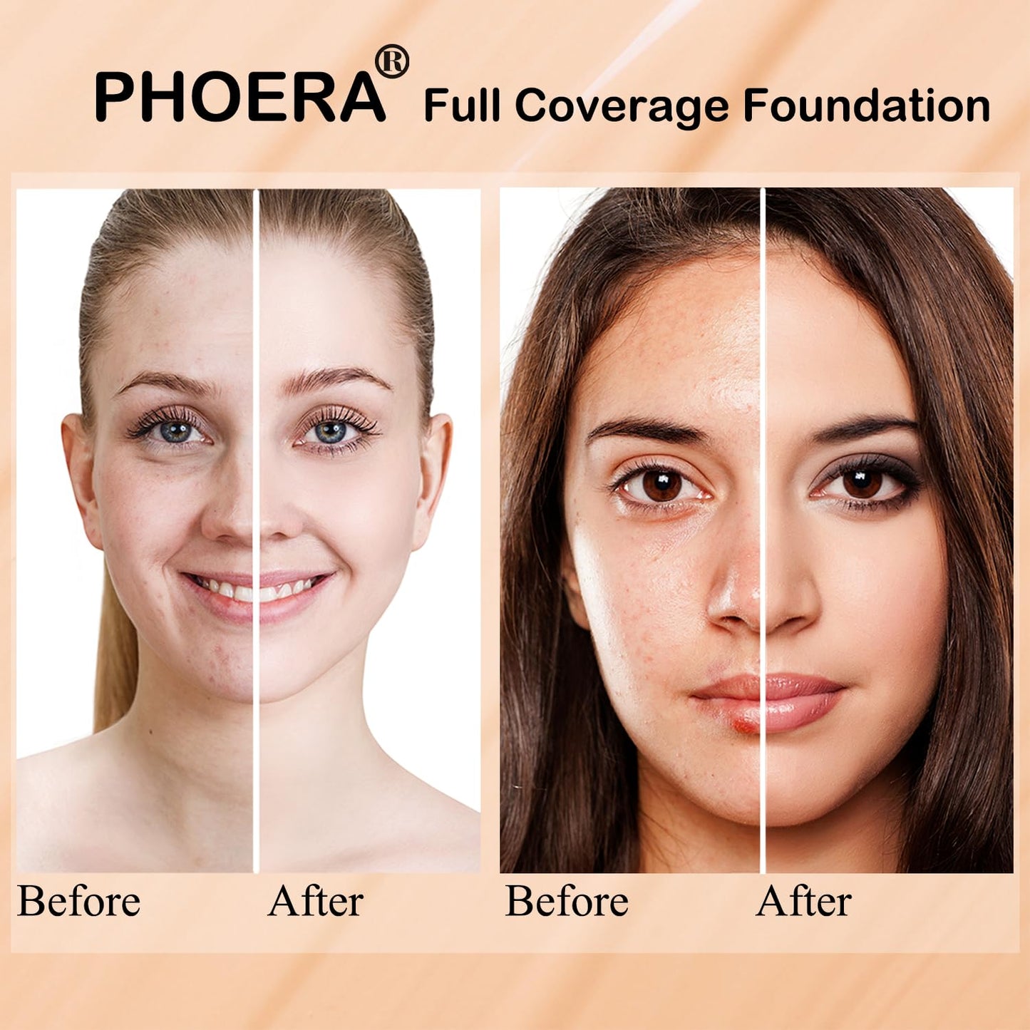 PHOERA Foundation, PHOERA Matte Liquid Foundation,PHOERA Makeup for Women, PHOERA Foundation Full Coverage Concealer, 30ml 24HR Matte Oil Control Concealer (108-Tan*2)