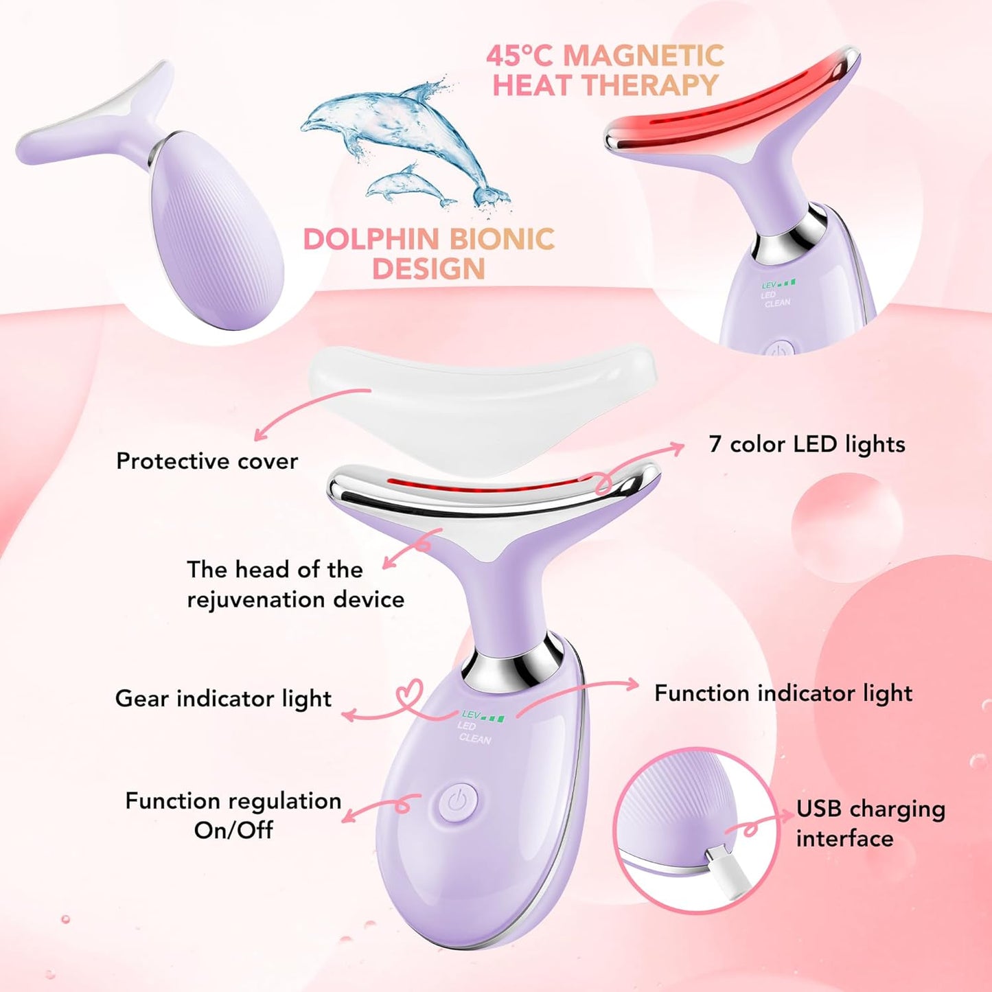 Red-Light-Therapy-for-Face, Facial Massager Wand with 7 Color - Birthday, Christmas, Mothers Day, Valentines Day, Self Care Gifts for Her Women Mom Best Friend Wife Teacher (Purple)