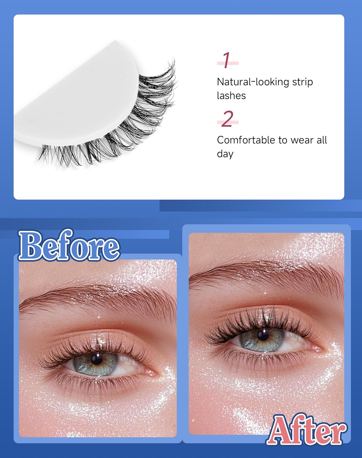 Small Lashes Wispy Short Eyelashes Natural Look Flared Strip False Eyelash Soft Clear Band Lash Pack 7 Pairs SF-07