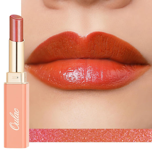 Oulac Moisture Shine Bright Red Lipstick - 2 in 1 Shimmer Lipstick & Lip Balm, Juicy & Glossy Finish, Long Lasting Hydrating, Smooth for Dry, Cracked and Chapped Lips, Vegan 2.2g/0.07oz (S01)